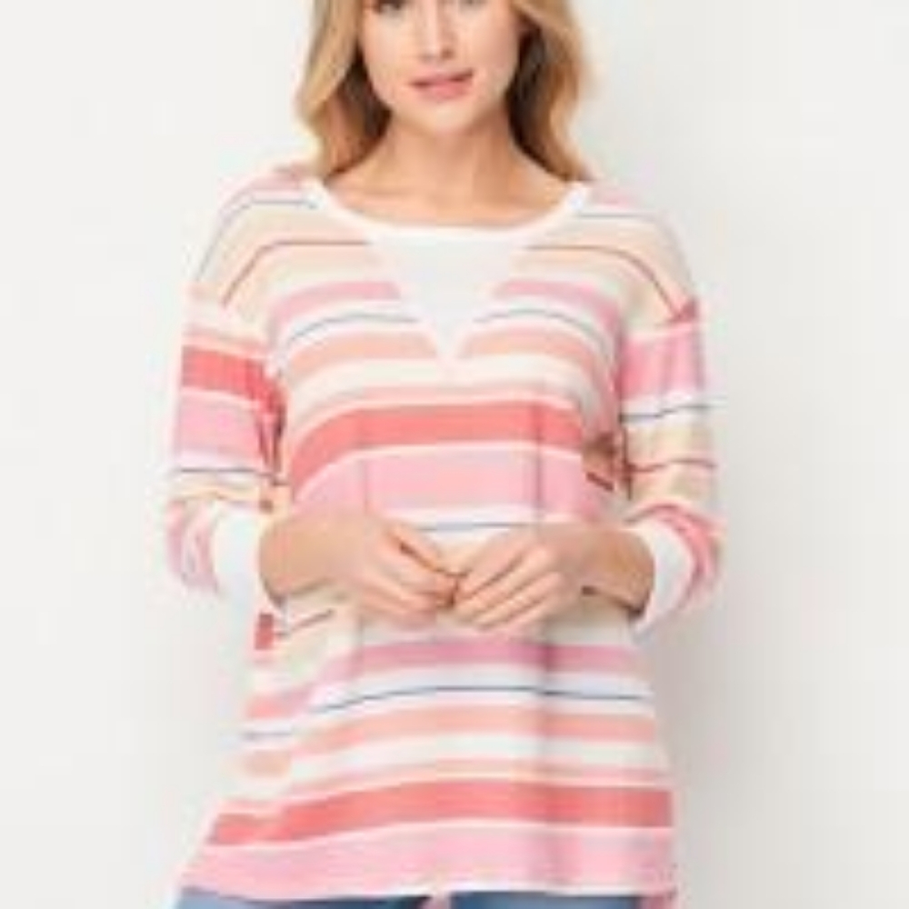Coral Stripe Ribbed T